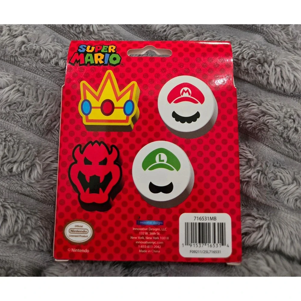 Nintendo Super Mario 4 Piece Eraser Set Mario Luigi Peach Bowser New 716531MB